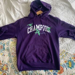 Men’s Medium size champion hoodie with graphic.